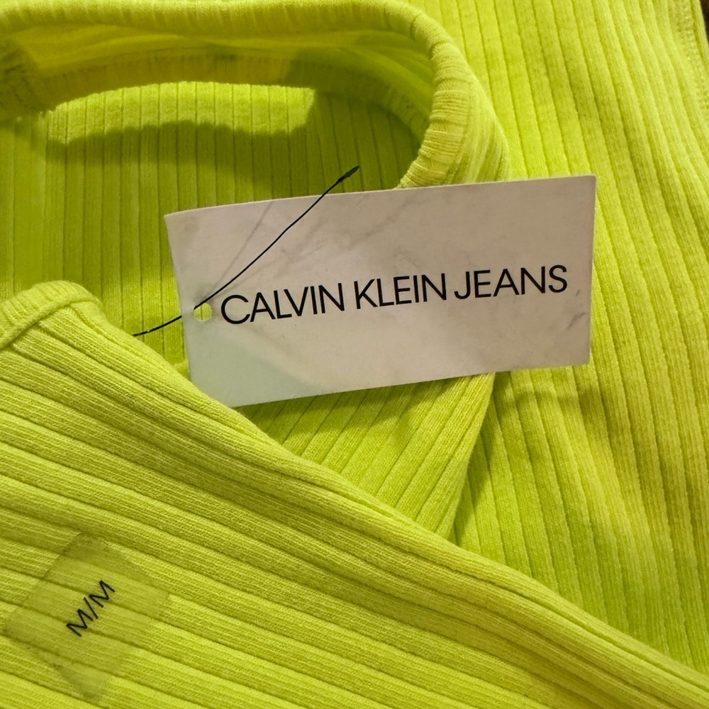 NWT Calvin Klein Jeans Highlighter Yellow Ribbed Tank Dress - Picture 9 of 12